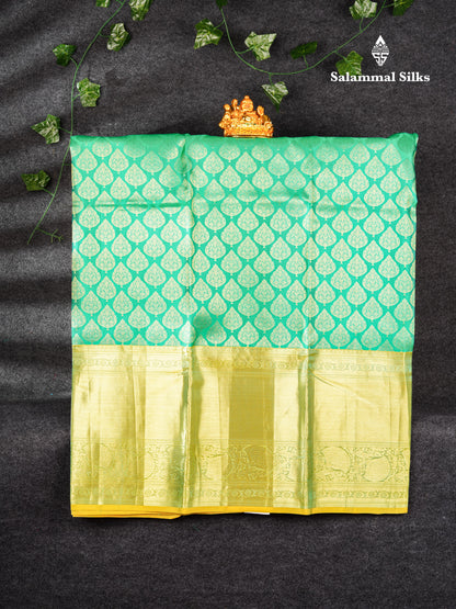 Pure Silk Pattu Pavadai (Saffire Green) With Manthulir Green Blouse 44"