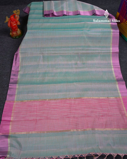 Beautiful Sea Blue Semi Tussar Fancy Saree With Contrast Sky Blue Border