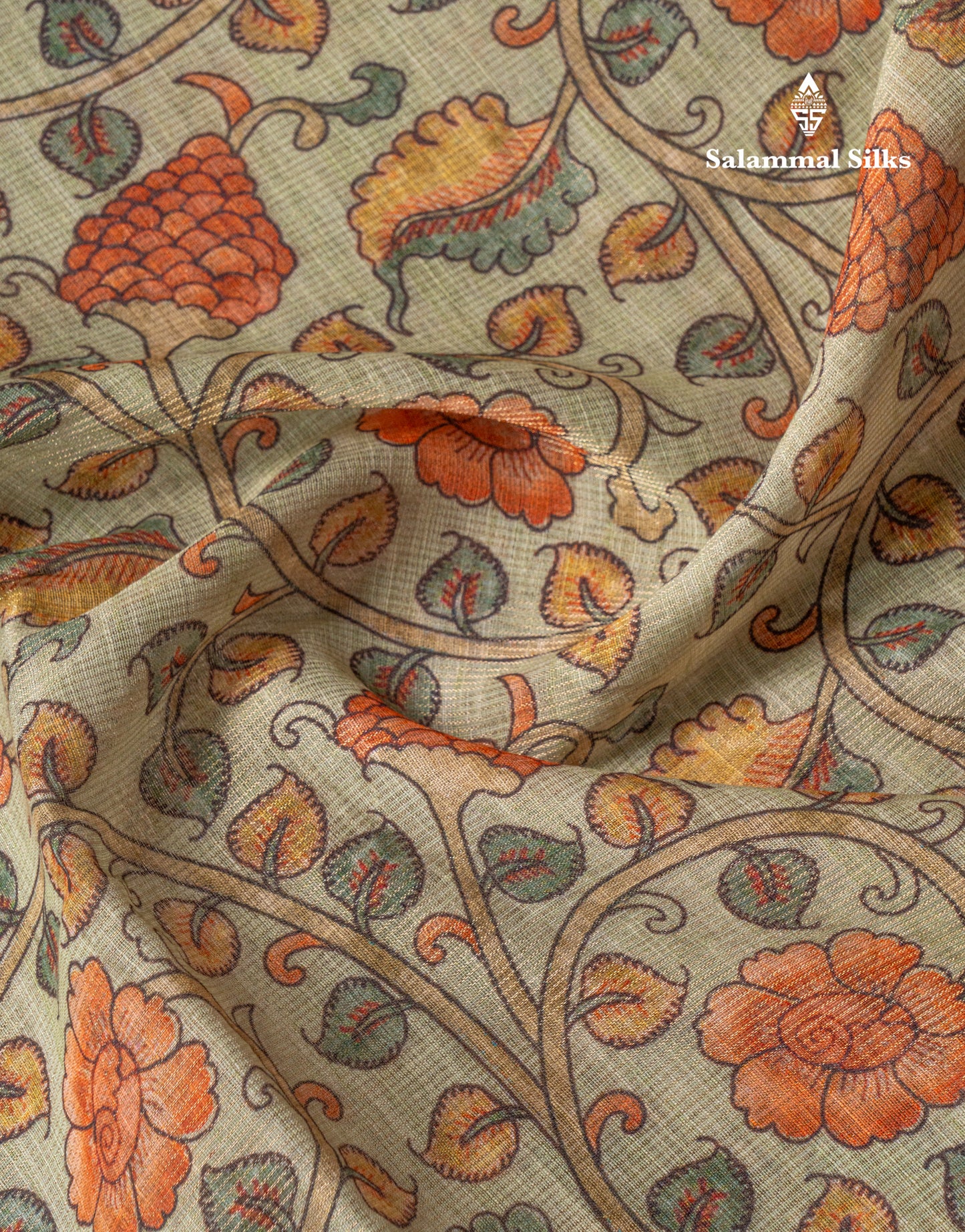 Beautiful Grey Fancy Kota Mix Tissue Saree With Contrast Elaichi Green Blouse