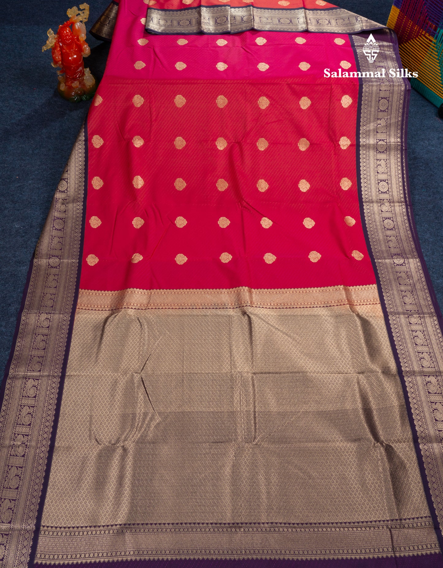 Dual Tone Pink Semi Silk Saree With Contrast Dark Violet Traditional Border