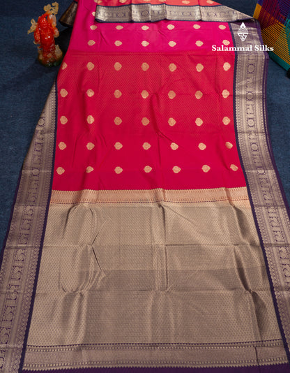 Dual Tone Pink Semi Silk Saree With Contrast Dark Violet Traditional Border