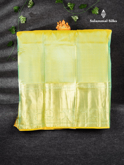Pure Silk Pattu Pavadai (Saffire Green) With Manthulir Green Blouse 44"