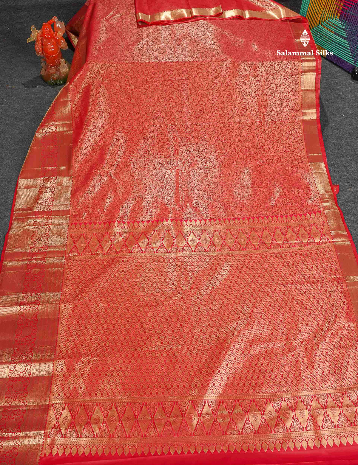 Bridal Semi Silk Saree - Chilly Red Colour Body With Traditional Evening Morning Border 