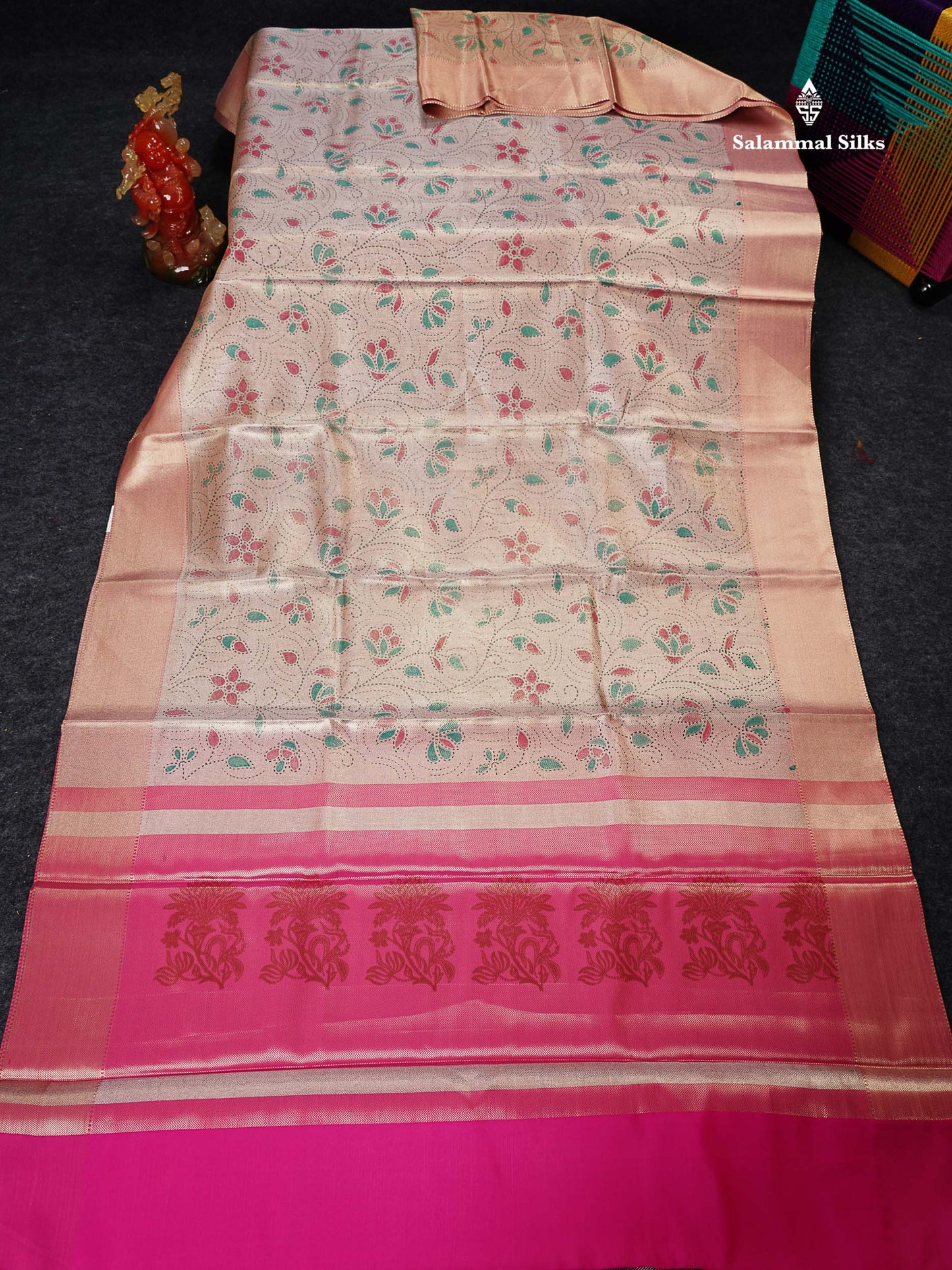 Tissue Saree - Baby Pink Printed Jyothika Celebrity Saree Along With Contrast Pink Blouse