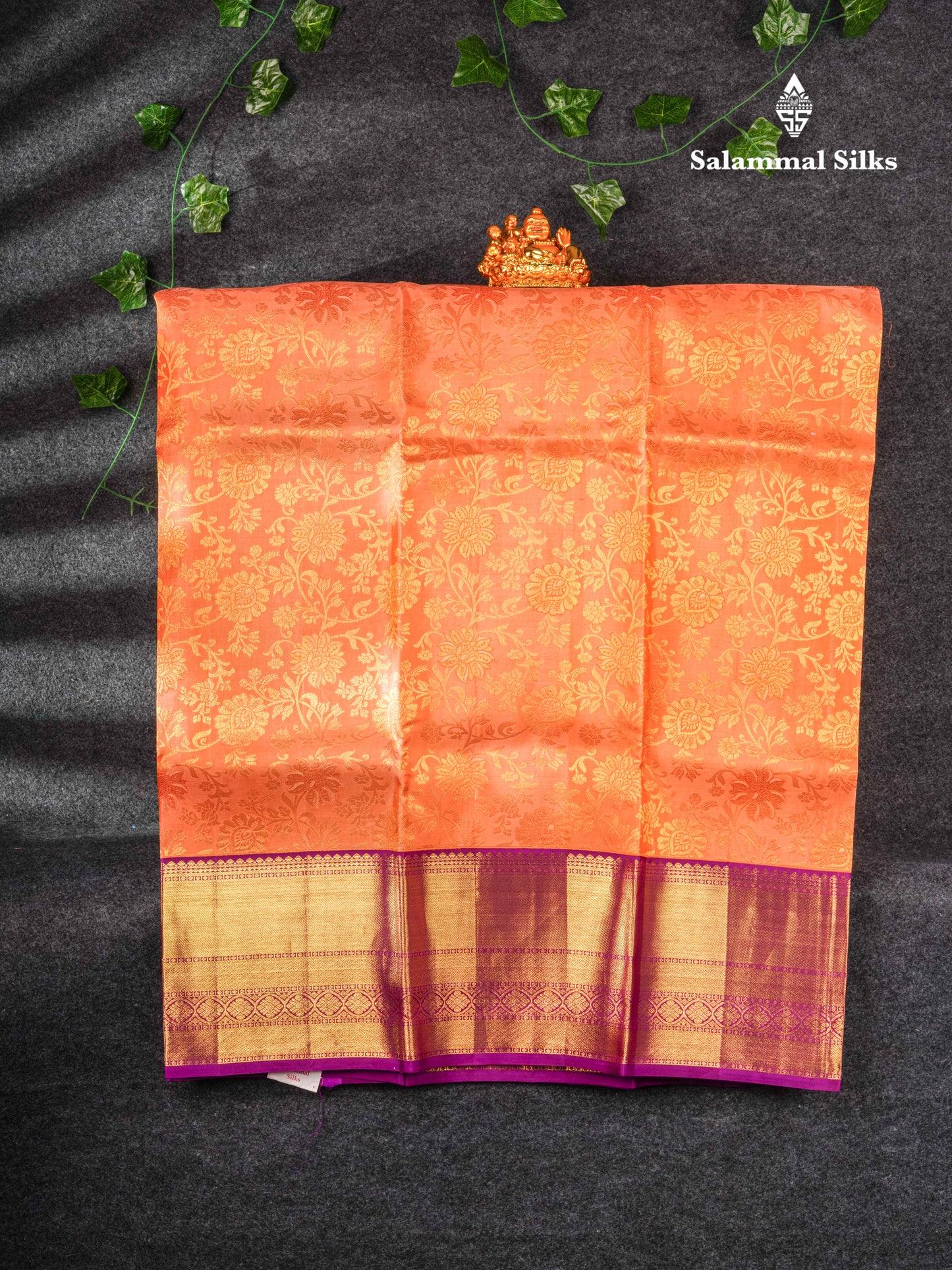 Pure Silk Pattu Pavadai ( Peach ) With Magenta Blouse 44"