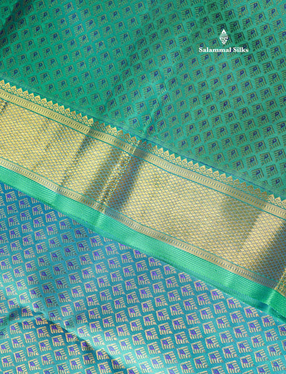 Beautiful Peacock Green Menakari Work Pure Kanjivaram Silk Saree (2G) Zari With Gold Zari Border