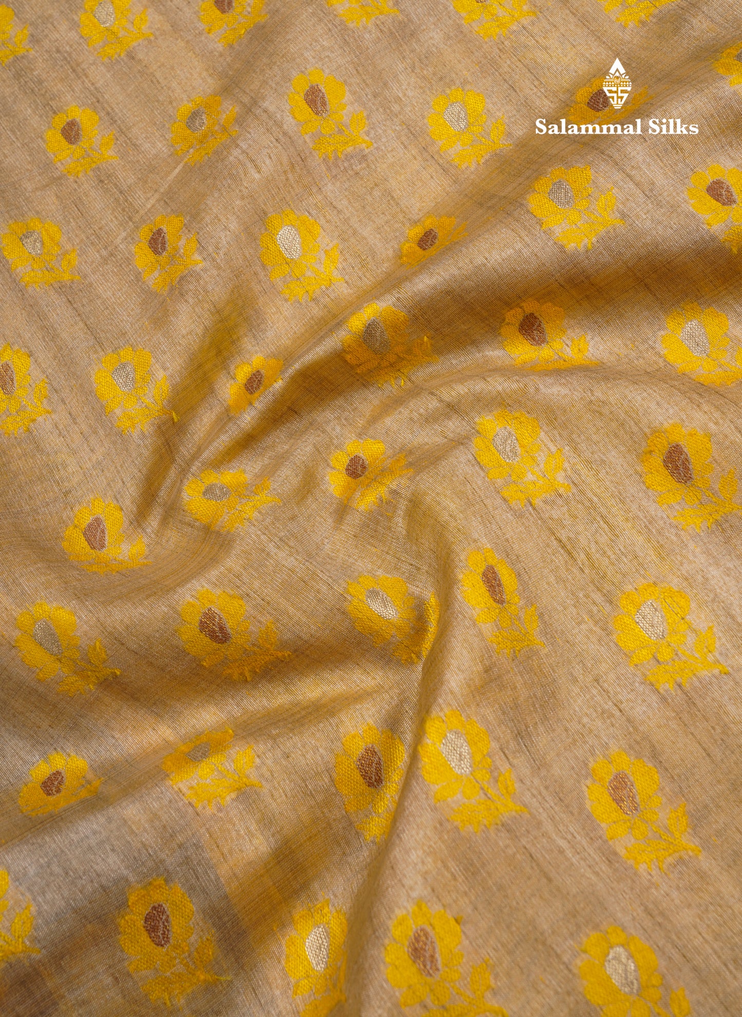 Light Chocolate Colour Semi Tussar Saree With Contrast Yellow Border
