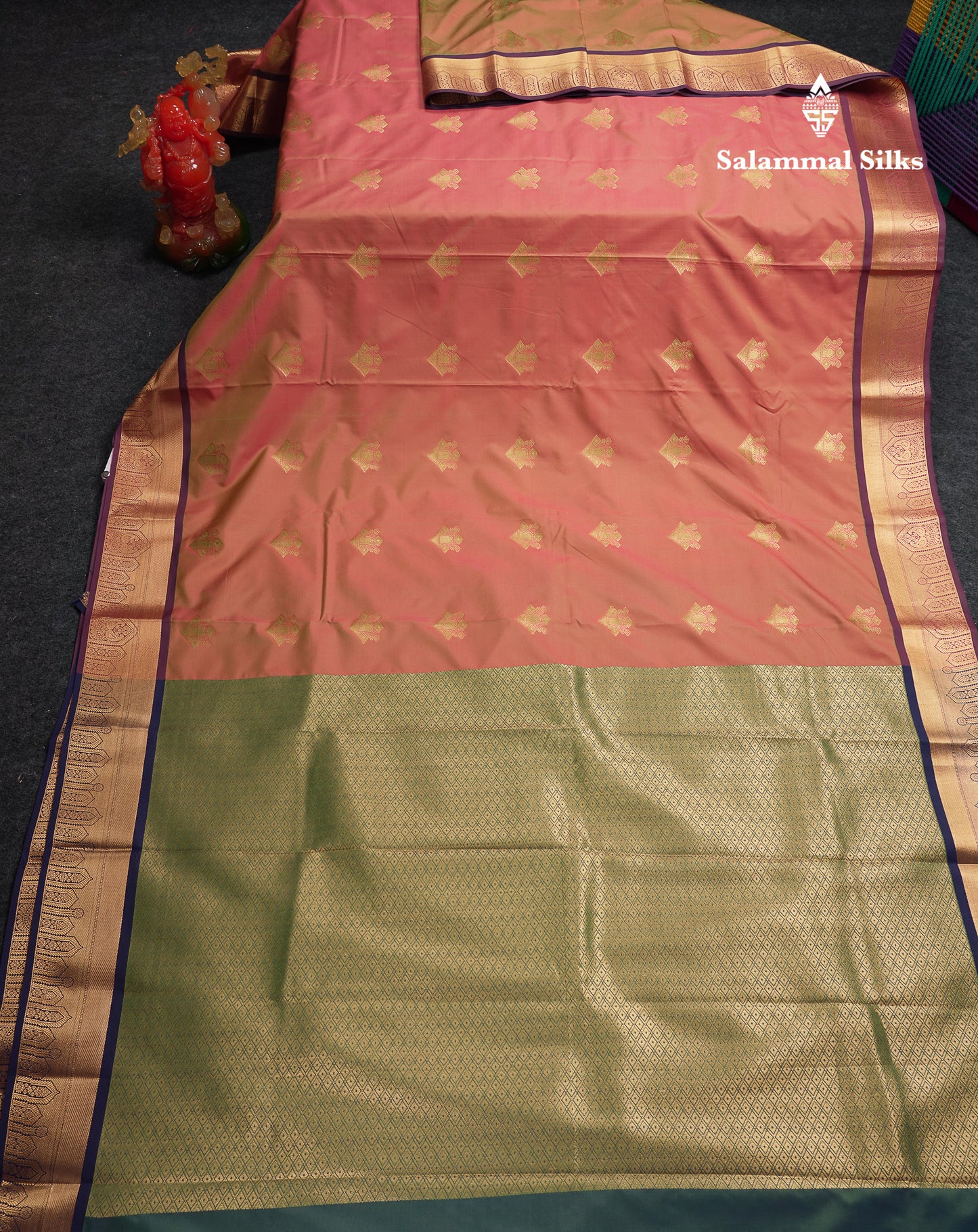 Beautiful Chocolate Semi Silk Saree With Contrast Dual Tone Green Blouse