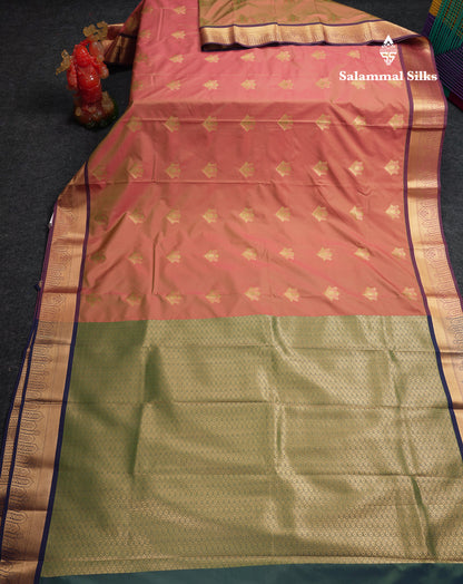 Beautiful Chocolate Semi Silk Saree With Contrast Dual Tone Green Blouse