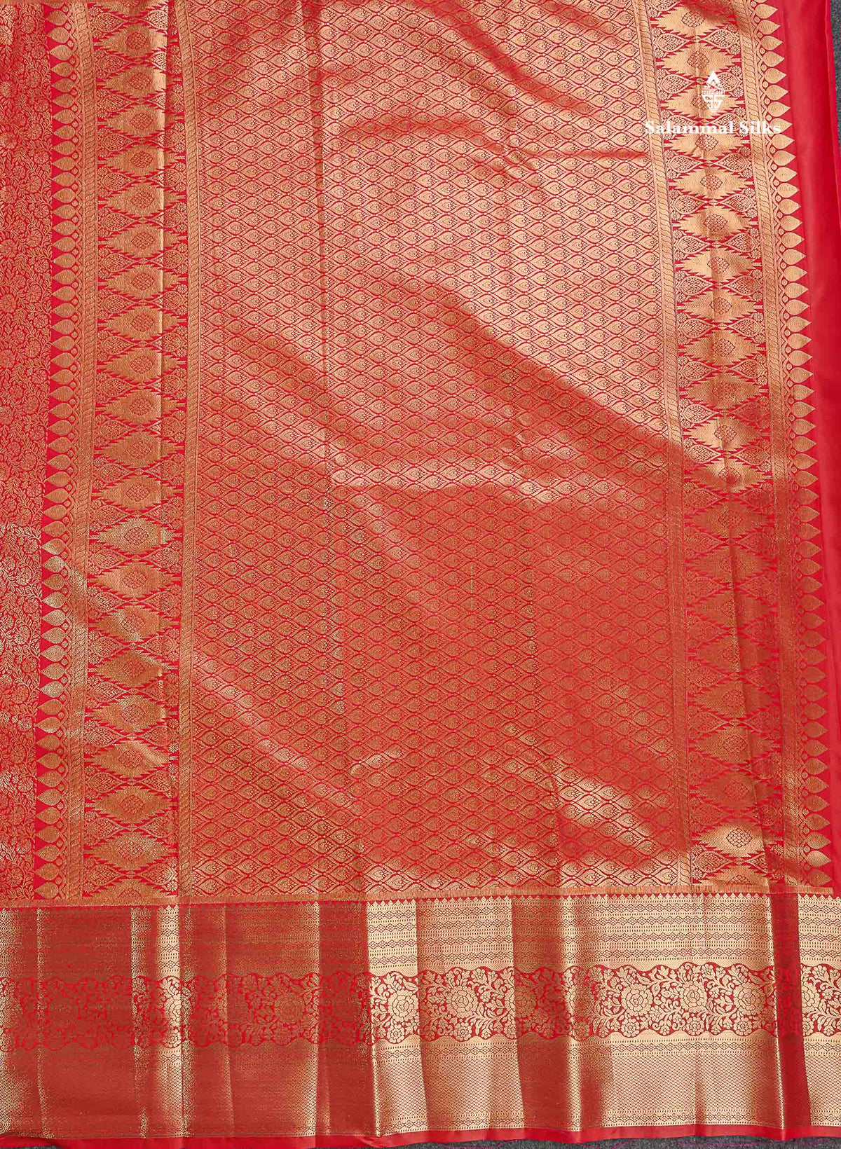 Bridal Semi Silk Saree - Chilly Red Colour Body With Traditional Evening Morning Border
