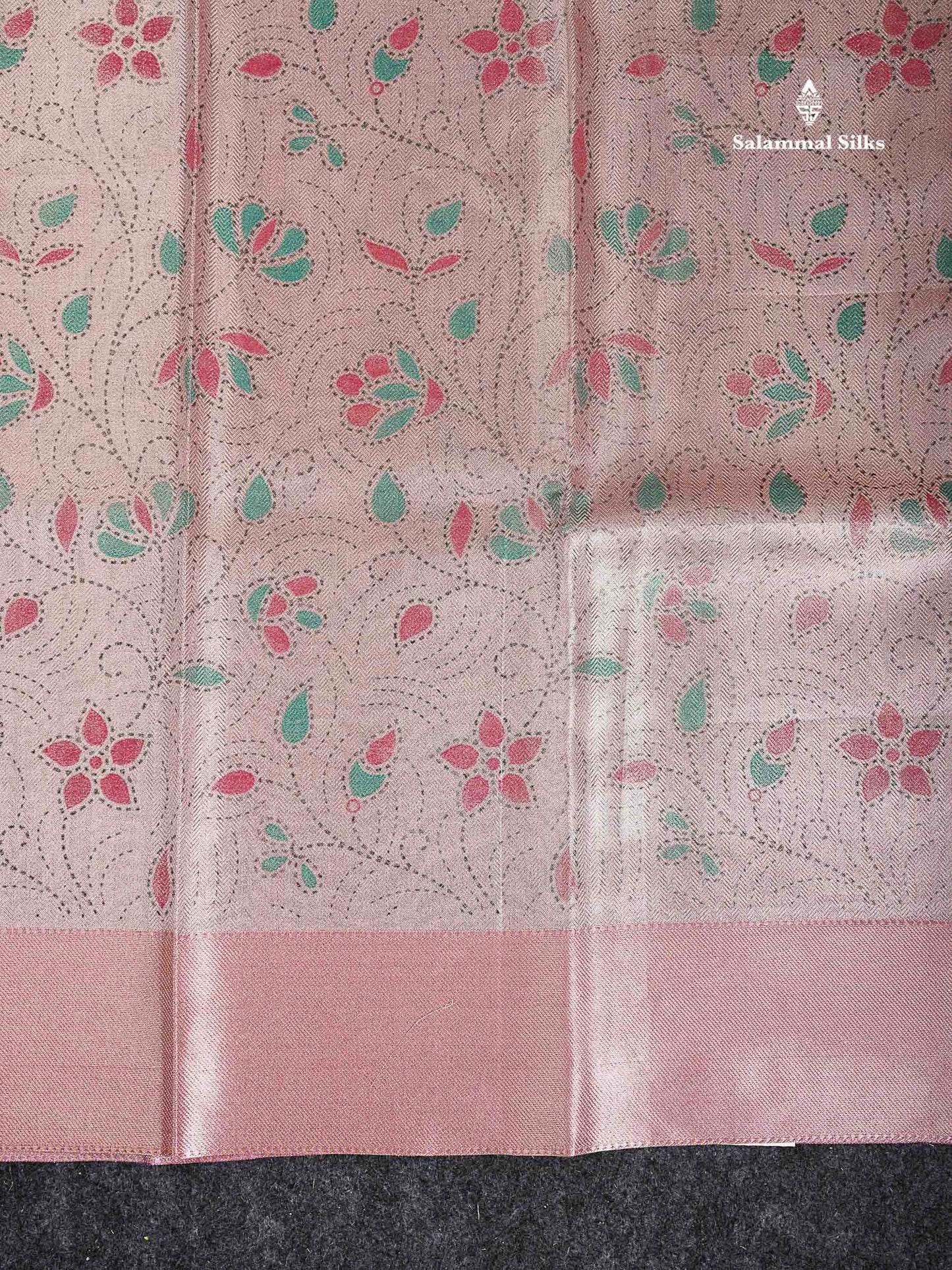 Tissue Saree - Baby Pink Printed Jyothika Celebrity Saree Along With Contrast Pink Blouse