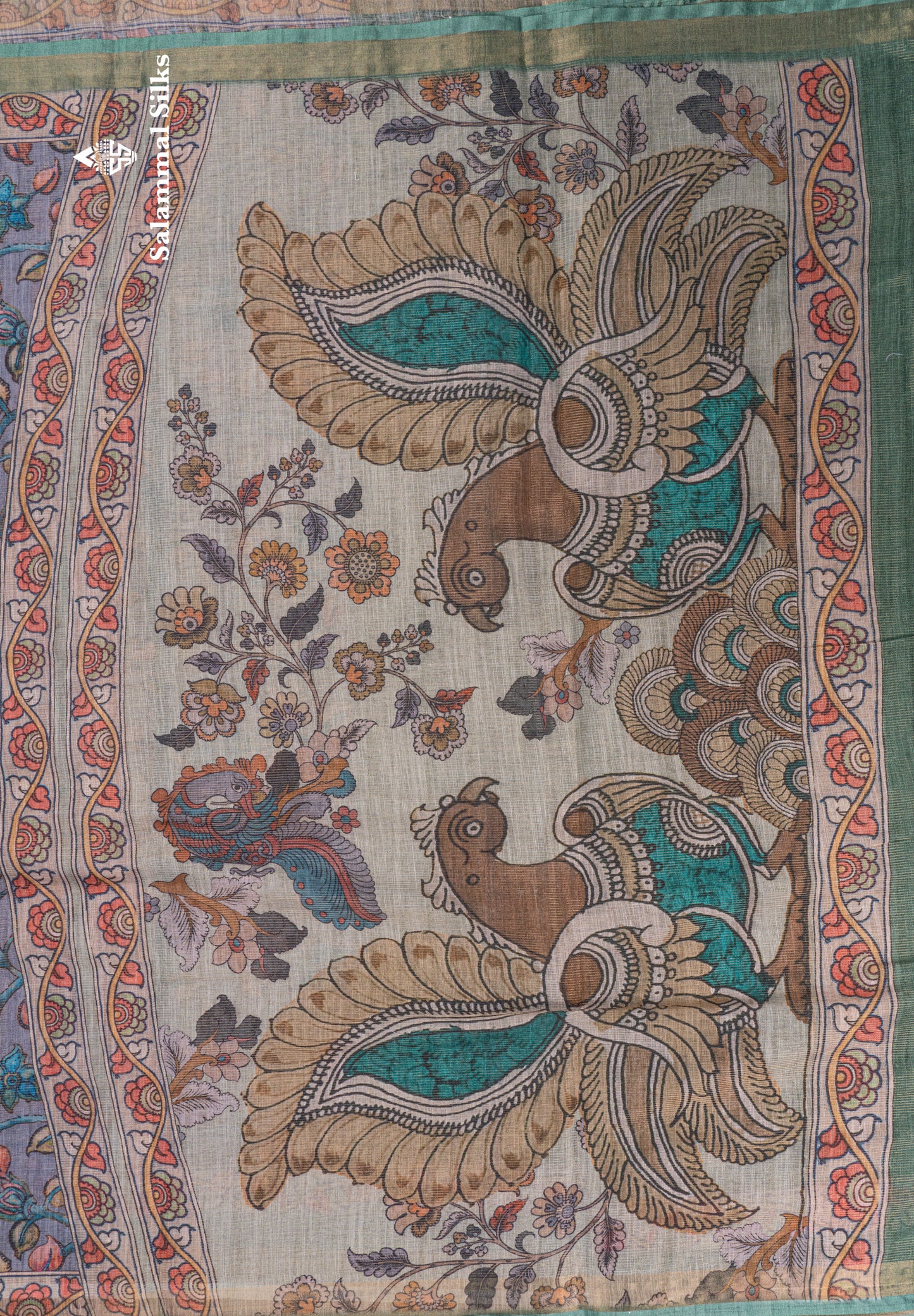 Beautiful Grey Fancy Kota Mix Tissue Saree With Contrast Elaichi Green Blouse