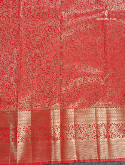 Bridal Semi Silk Saree - Chilly Red Colour Body With Traditional Evening Morning Border