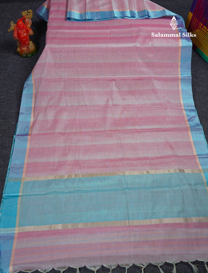 Beautiful Sea Blue Semi Tussar Fancy Saree With Contrast Sky Blue Border