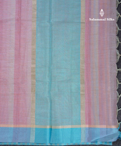 Beautiful Sea Blue Semi Tussar Fancy Saree With Contrast Sky Blue Border