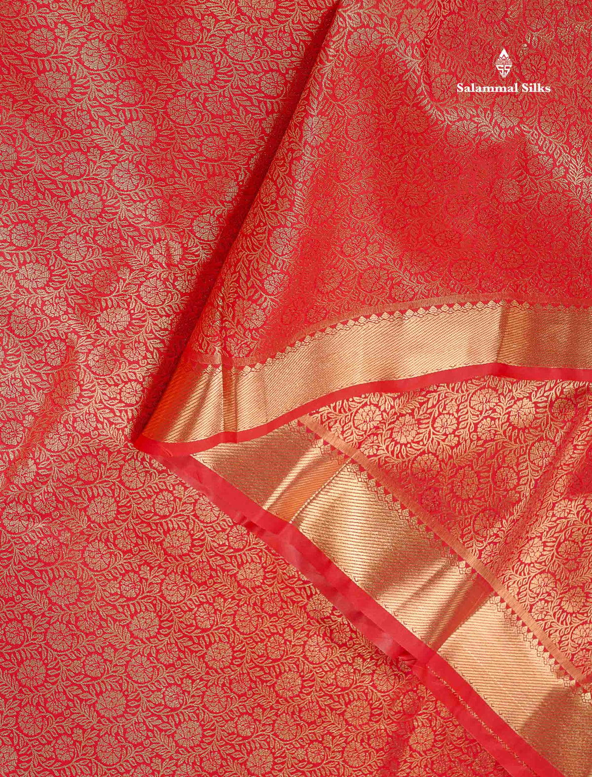 Bridal Semi Silk Saree - Chilly Red Colour Body With Traditional Evening Morning Border