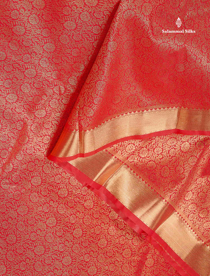 Bridal Semi Silk Saree - Chilly Red Colour Body With Traditional Evening Morning Border