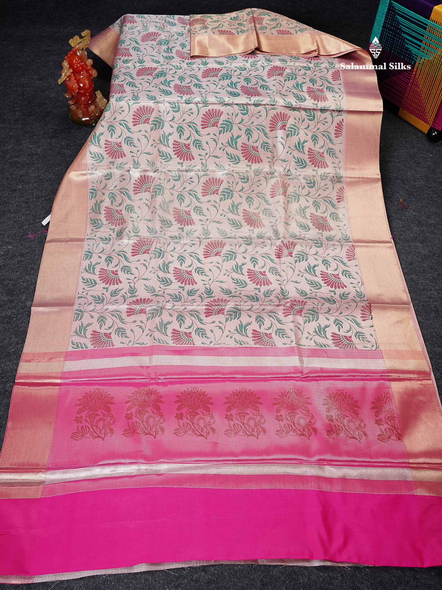 Tissue Saree - Baby Pink Printed Jyothika Celebrity Saree Along With Contrast Pink Blouse