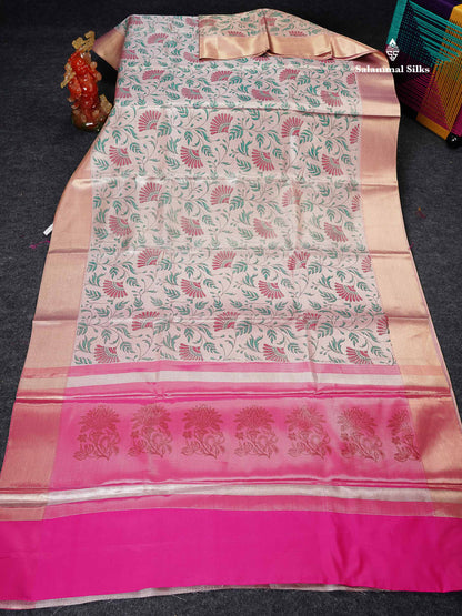 Tissue Saree - Baby Pink Printed Jyothika Celebrity Saree Along With Contrast Pink Blouse
