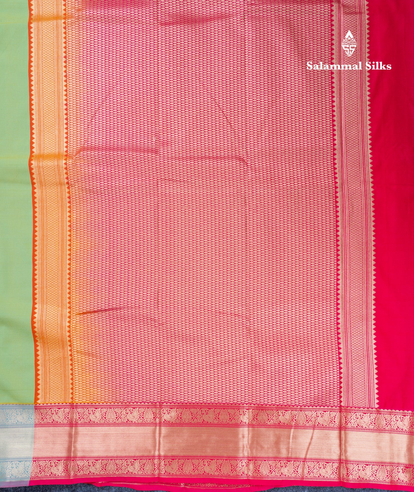 Parrot Green Semi Silk Saree With Contrast Pink Blouse