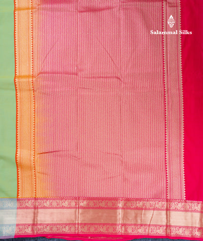 Parrot Green Semi Silk Saree With Contrast Pink Blouse