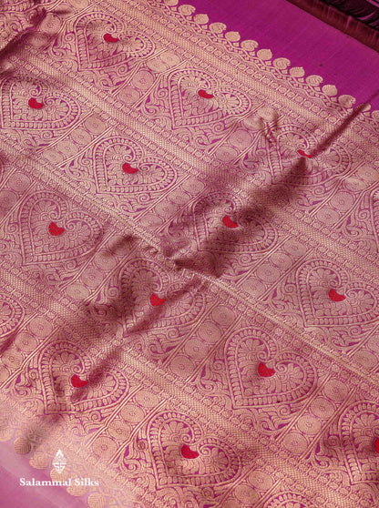 Beautiful Light Pink Menakari Work Pure Kanjivaram Silk Saree With Contrast Magenta Traditional Evening Morning Border