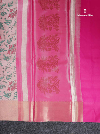 Tissue Saree - Baby Pink Printed Jyothika Celebrity Saree Along With Contrast Pink Blouse