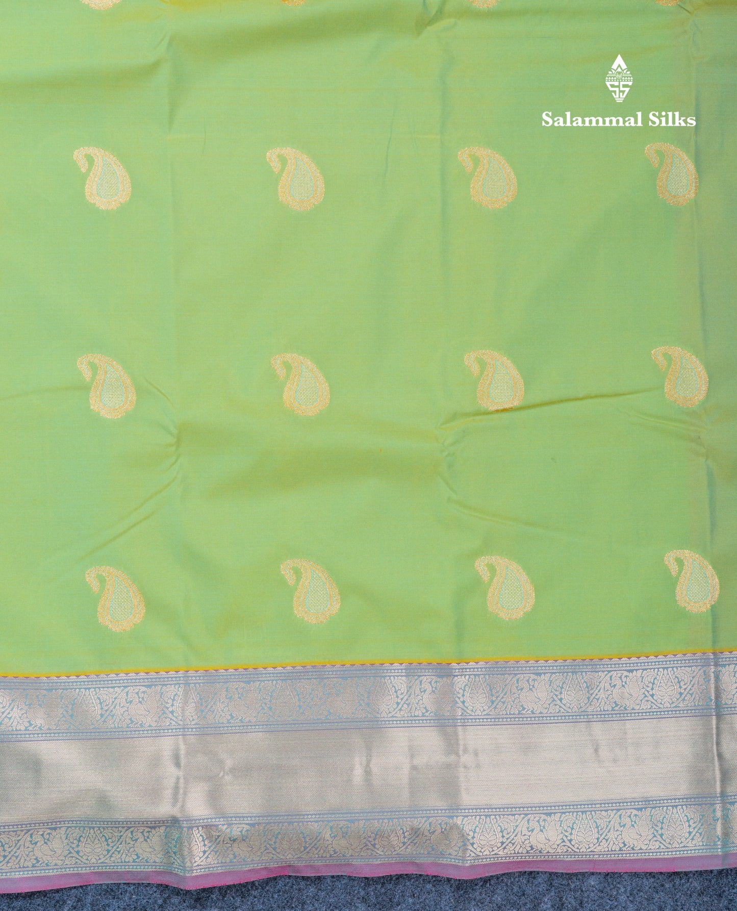 Parrot Green Semi Silk Saree With Contrast Pink Blouse