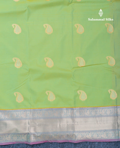 Parrot Green Semi Silk Saree With Contrast Pink Blouse