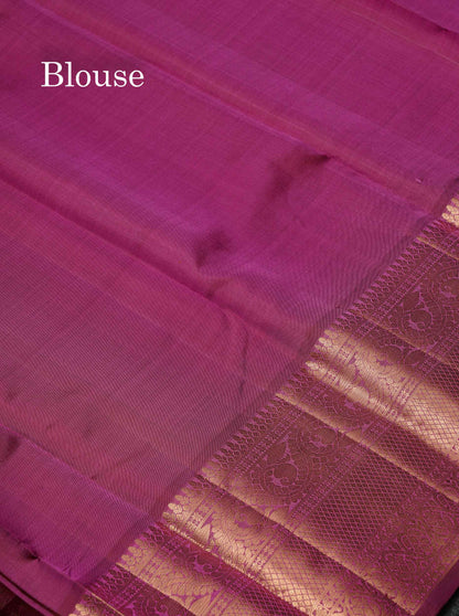 Beautiful Light Pink Menakari Work Pure Kanjivaram Silk Saree With Contrast Magenta Traditional Evening Morning Border