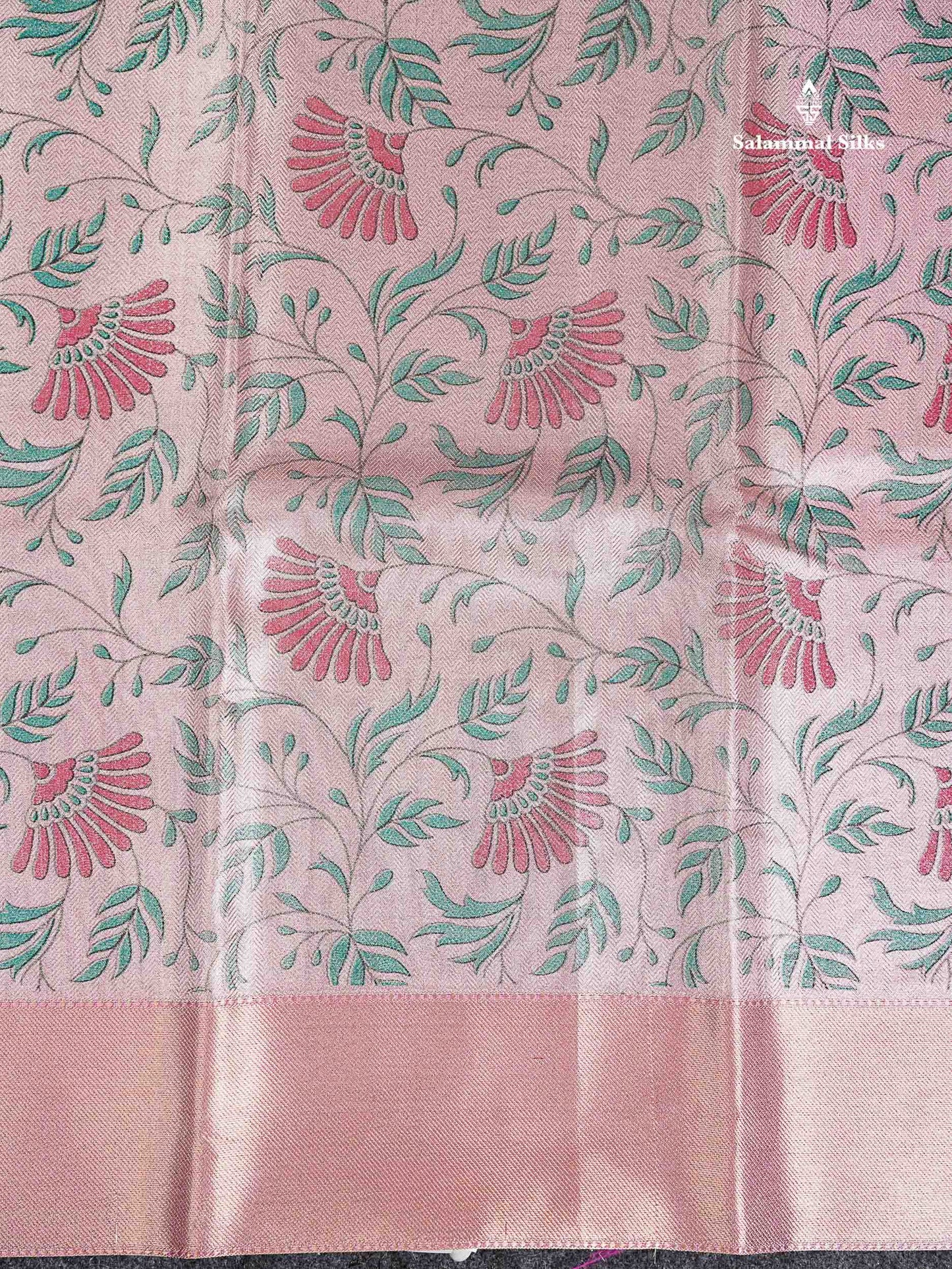 Tissue Saree - Baby Pink Printed Jyothika Celebrity Saree Along With Contrast Pink Blouse