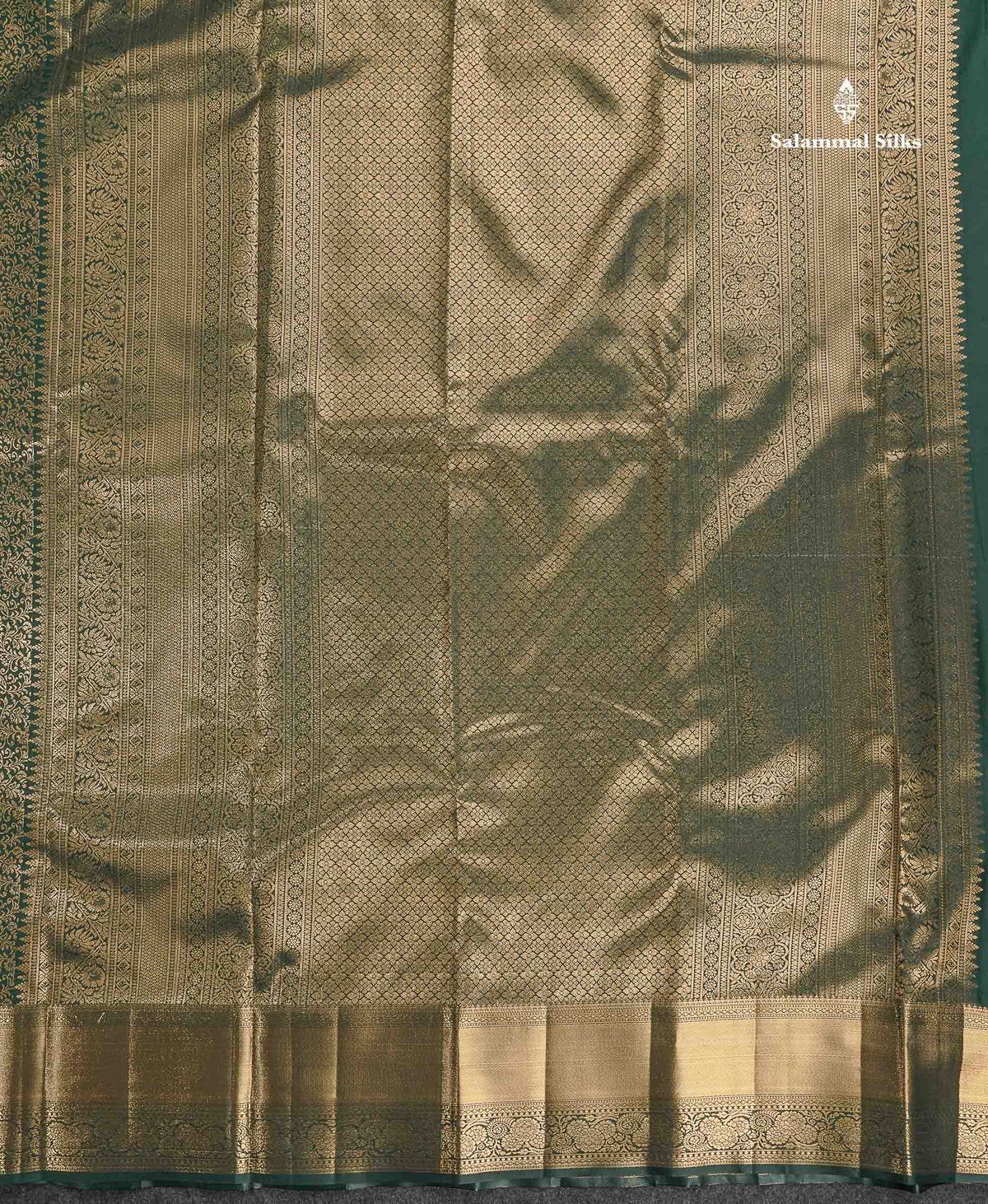 Bridal Semi Silk Saree - Bottle Green Colour Body With Traditional Border