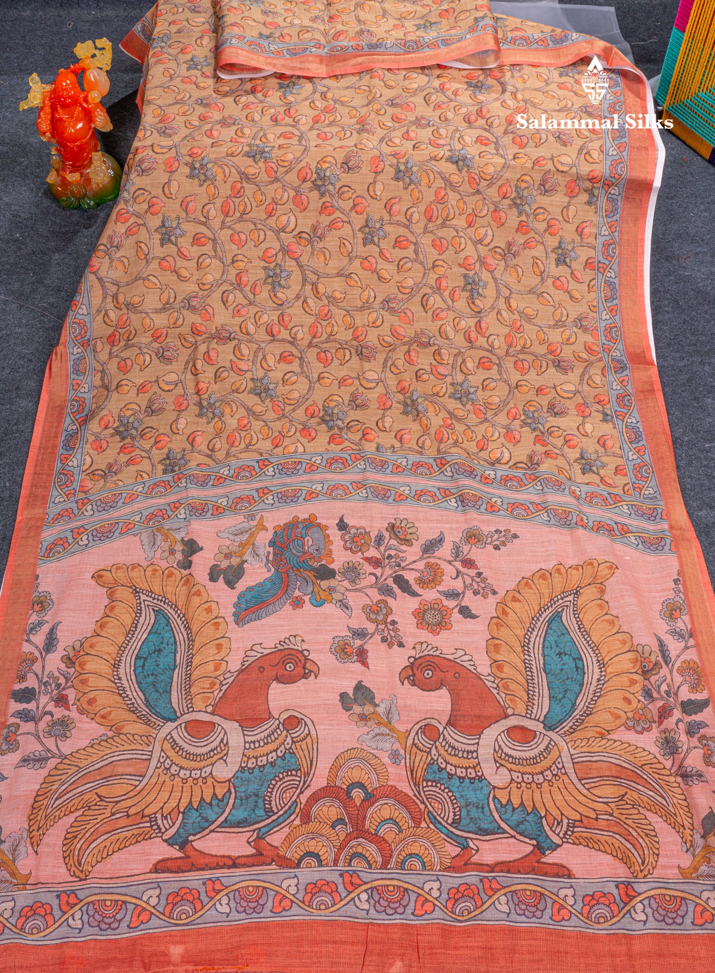 Beautiful Grey Fancy Kota Mix Tissue Saree With Contrast Elaichi Green Blouse