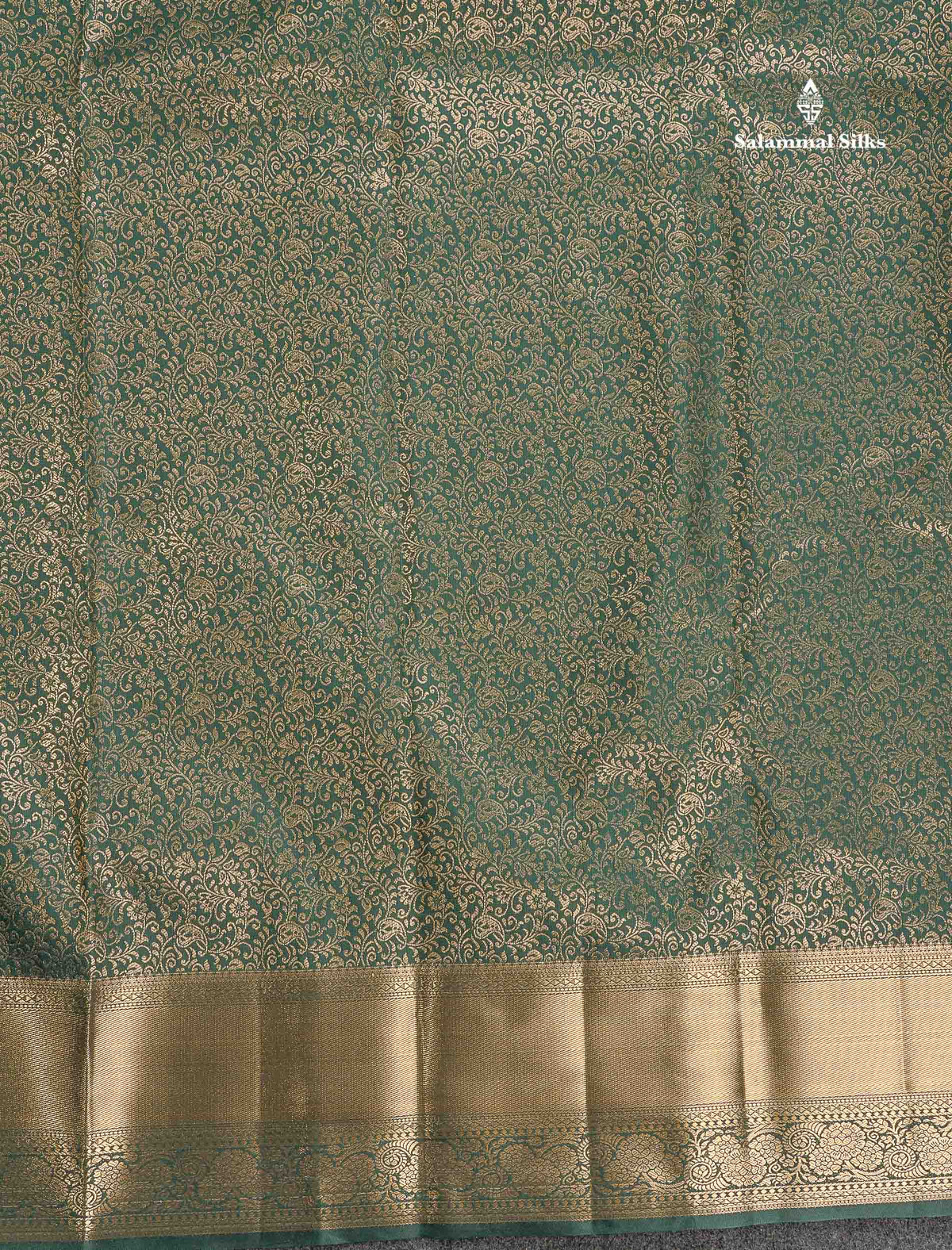 Bridal Semi Silk Saree - Bottle Green Colour Body With Traditional Border