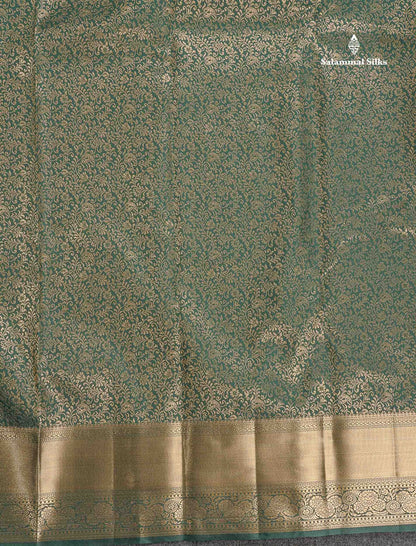 Bridal Semi Silk Saree - Bottle Green Colour Body With Traditional Border