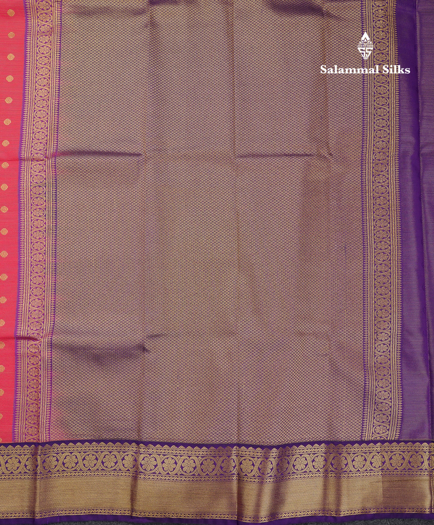 Beautiful Dual Tone Pink Vaira Oosi Lines With Butta Semi Silk Saree With Contrast Violet Traditional Border