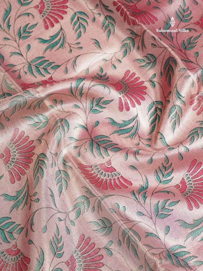 Tissue Saree - Baby Pink Printed Jyothika Celebrity Saree Along With Contrast Pink Blouse