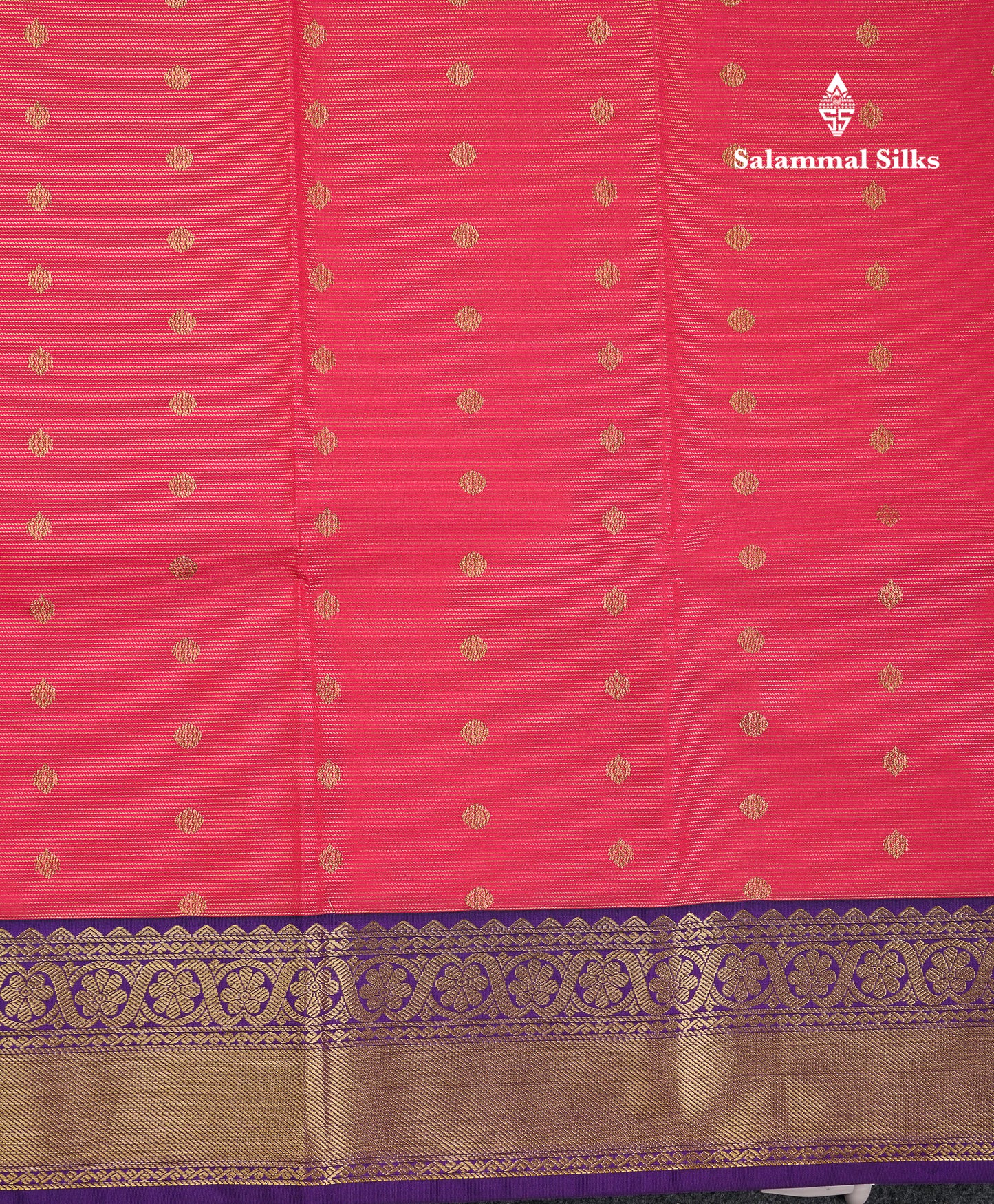 Beautiful Dual Tone Pink Vaira Oosi Lines With Butta Semi Silk Saree With Contrast Violet Traditional Border