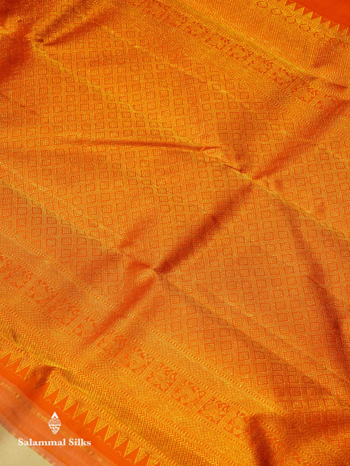 Korvai Beautiful Cream Sandal Pure Kanjivaram Silk Saree With Contrast Orange Traditional Border