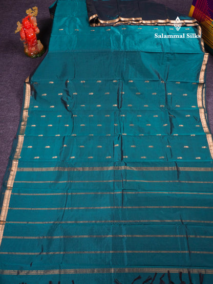 Beautiful Bottle Green Semi Silk Saree With Traditional Small Border