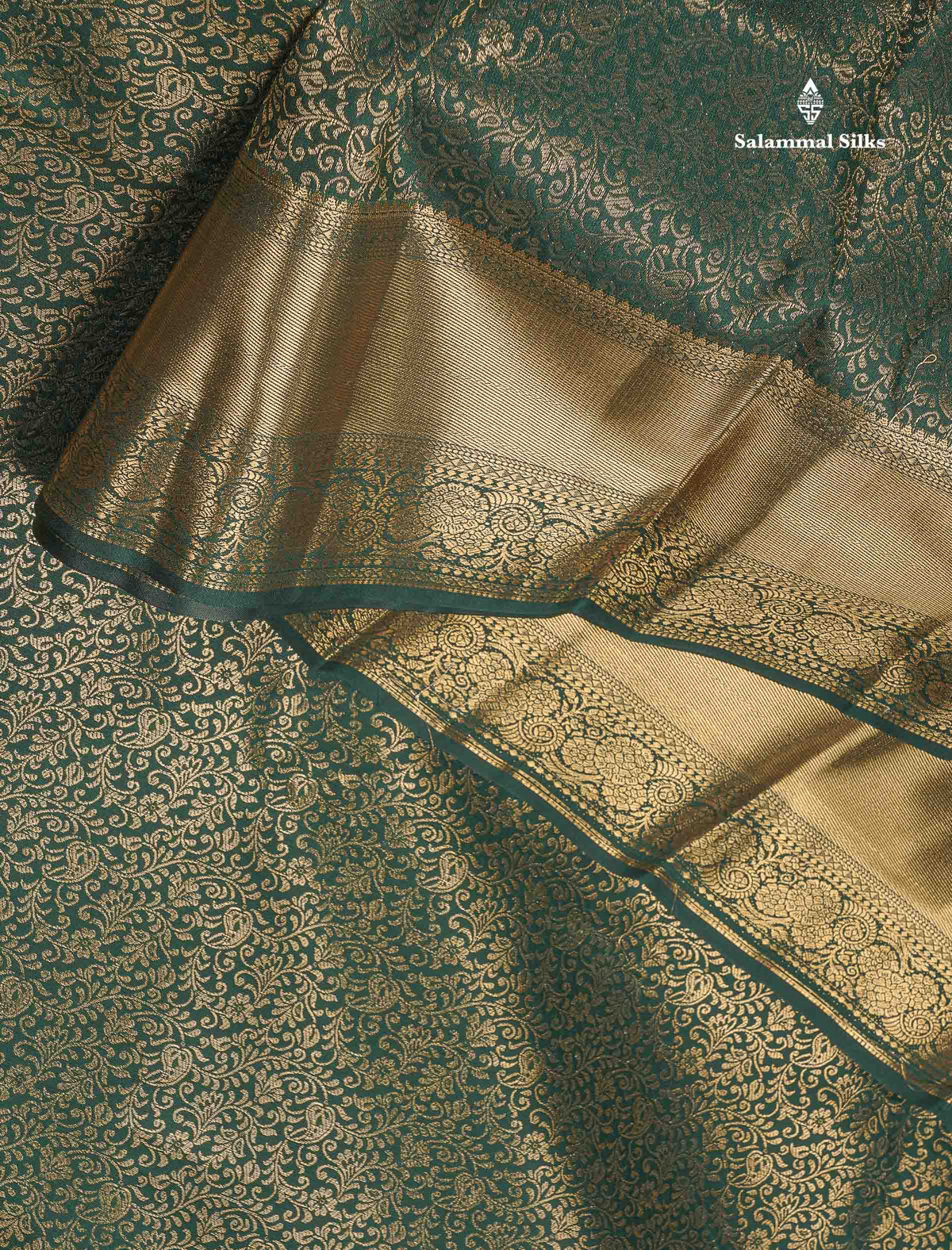 Bridal Semi Silk Saree - Bottle Green Colour Body With Traditional Border