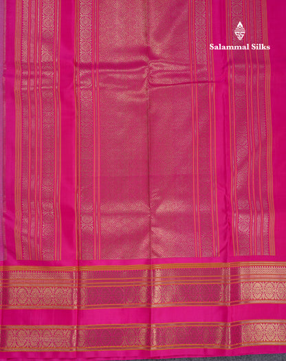 Beautiful Sapphire Blue Pure Kanjivaram Silk Saree With Contrast Pink Traditional Border