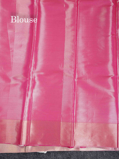 Tissue Saree - Baby Pink Printed Jyothika Celebrity Saree Along With Contrast Pink Blouse