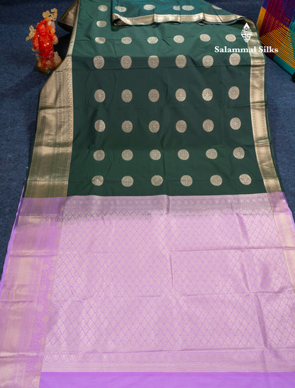 Bottle Green Semi Silk Saree With Traditional Evening Morning Border