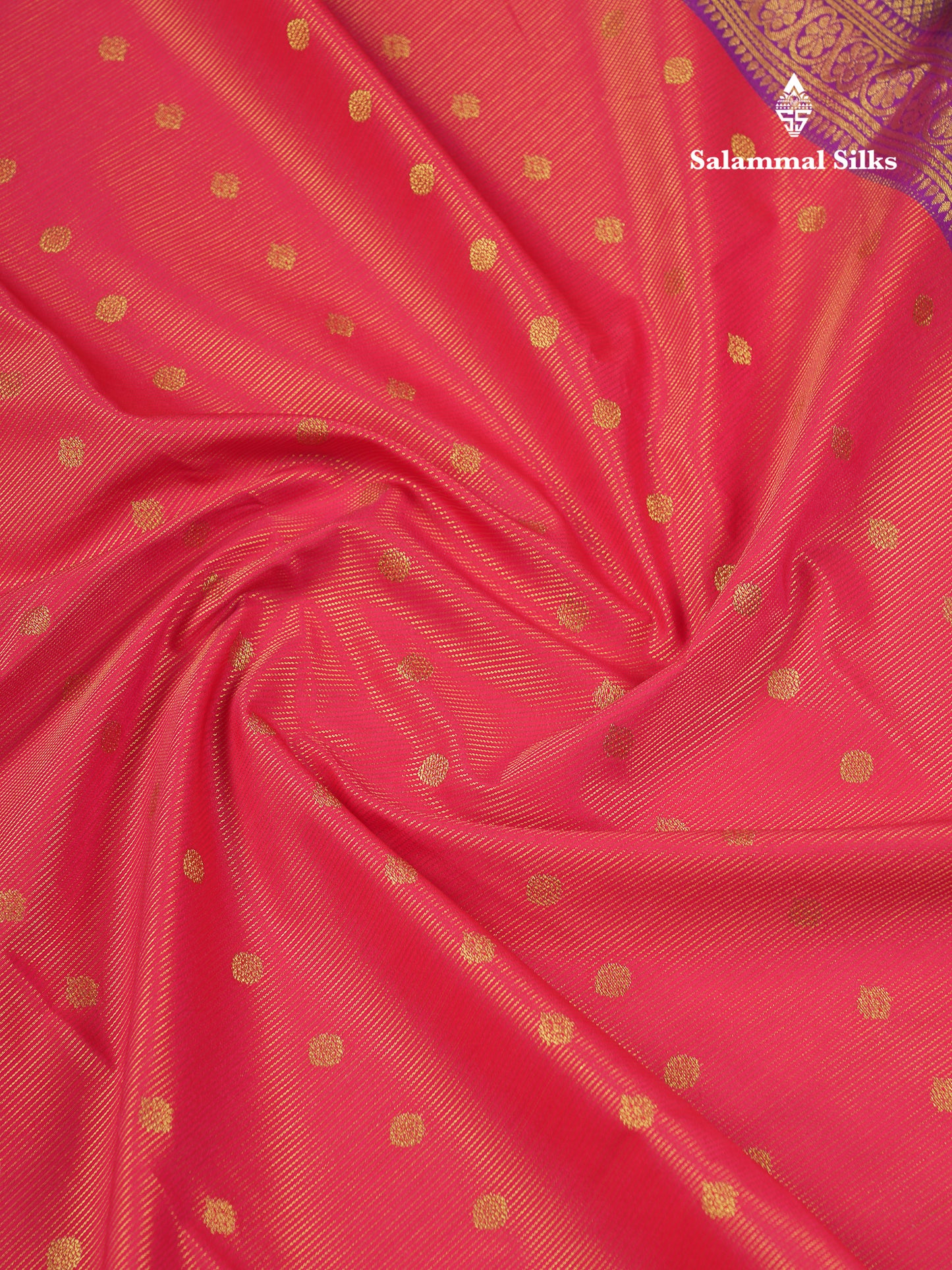 Beautiful Dual Tone Pink Vaira Oosi Lines With Butta Semi Silk Saree With Contrast Violet Traditional Border