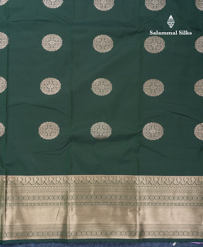Bottle Green Semi Silk Saree With Traditional Evening Morning Border