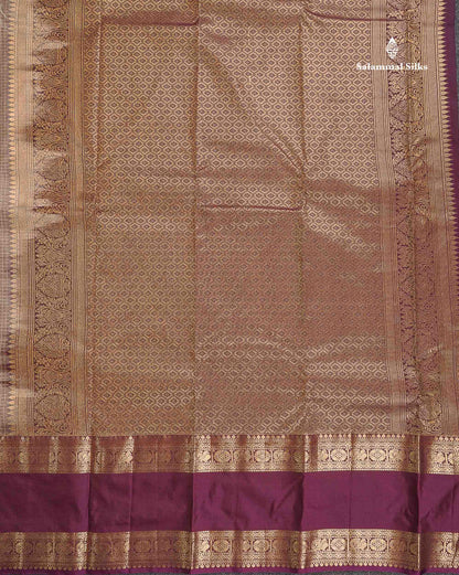 Semi Silk Saree - Light Chocolate Brown Colour Body Small Checks With Butta & Deep Wine Traditional Gap Border