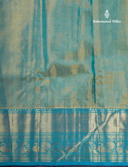 Cream Tissue Bridal Pure Kanjivaram Silk Saree With Sapphire Green Border