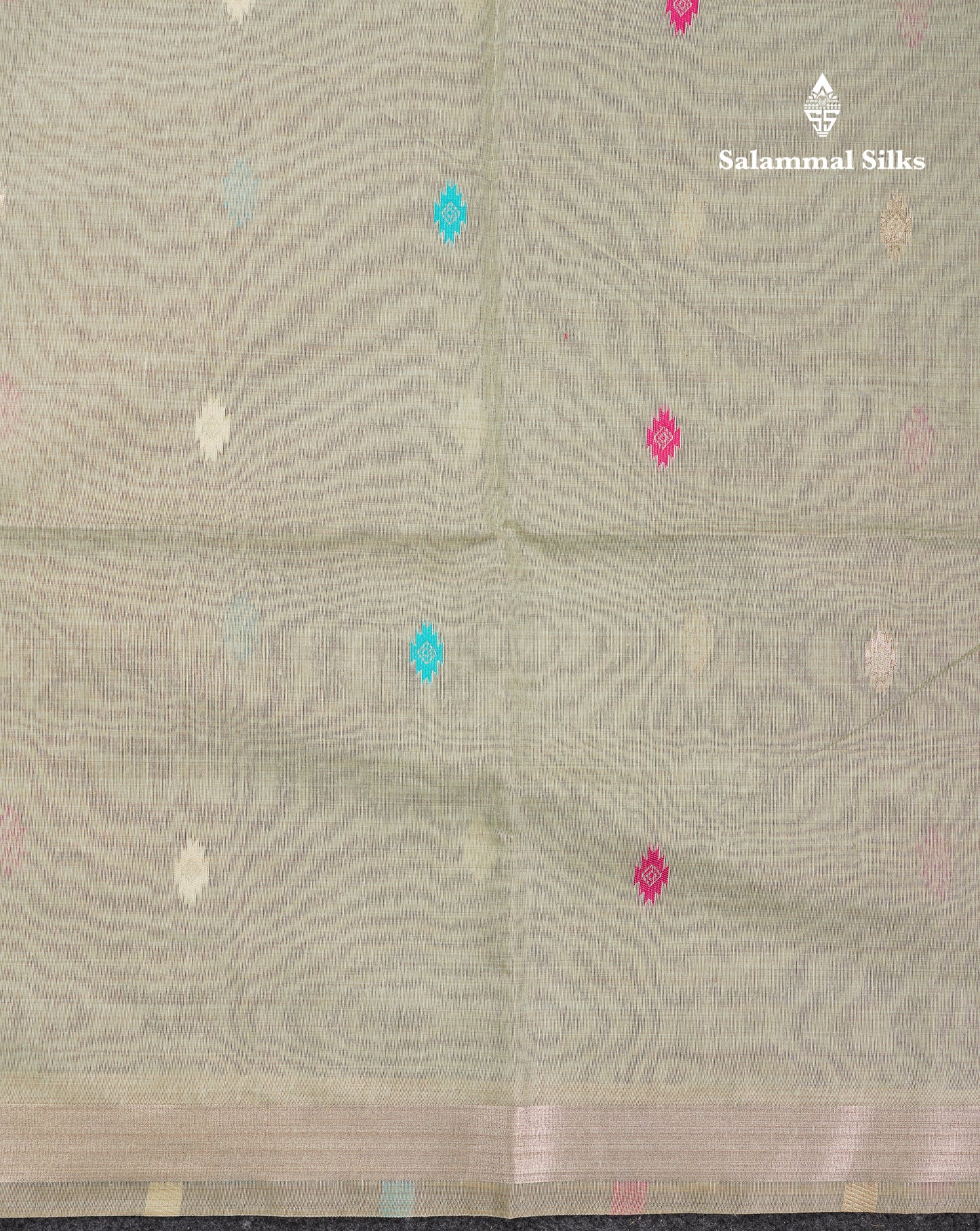 Beautiful Light Green Thread Work Butta Muga Cotton Saree With Contrast Grey Blouse