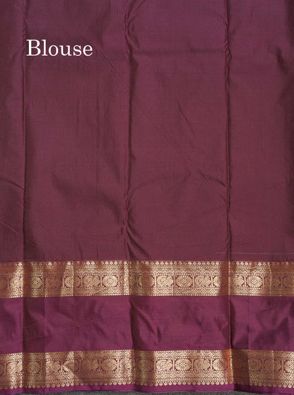 Semi Silk Saree - Light Chocolate Brown Colour Body Small Checks With Butta & Deep Wine Traditional Gap Border